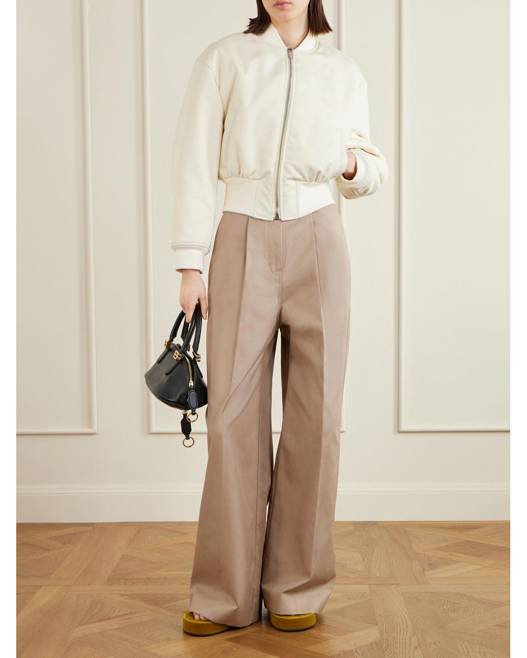Balenciaga Natural Pleated Cotton Wide-Leg Pants