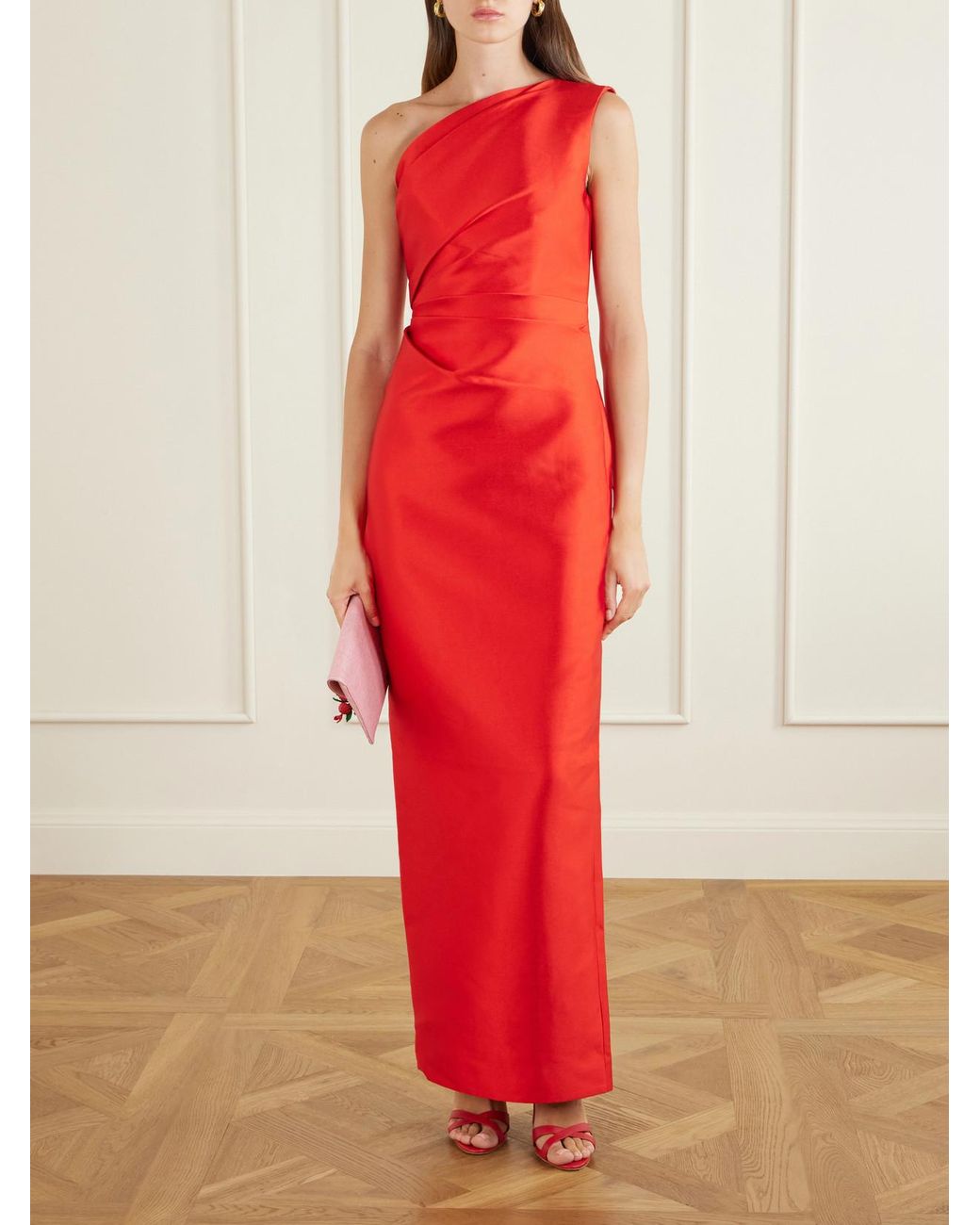Solace London Kira Gathered Satin-Twill Gown