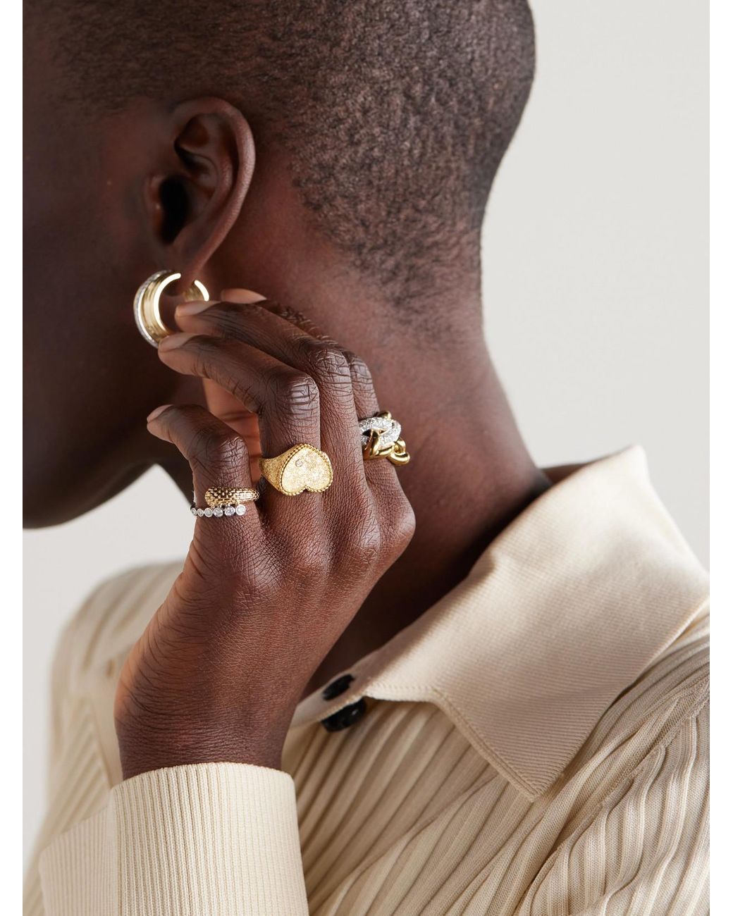 Yvonne Léon Natural Coeur Pailletee 9-Karat Diamond Ring