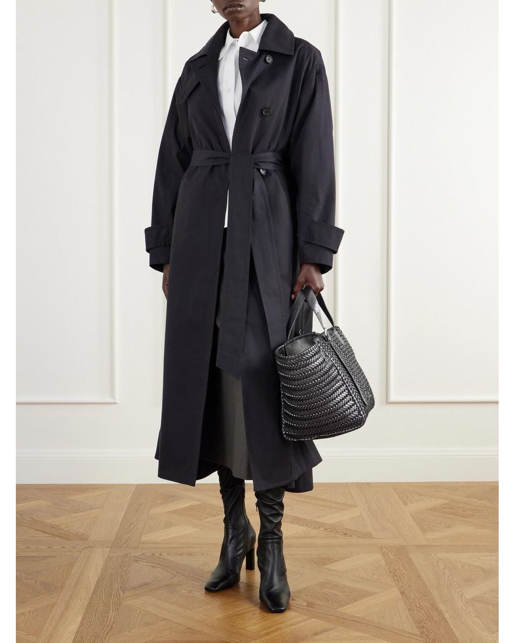 Anya Hindmarch Black The Neeson Square Woven Metallic-Leather Tote