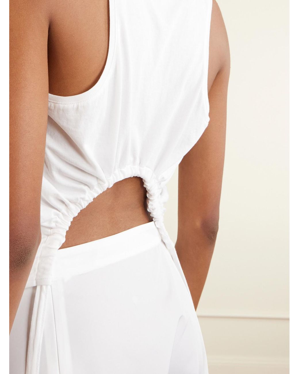 Tibi White Ruched Open-Back Cotton-Blend Jersey Tank