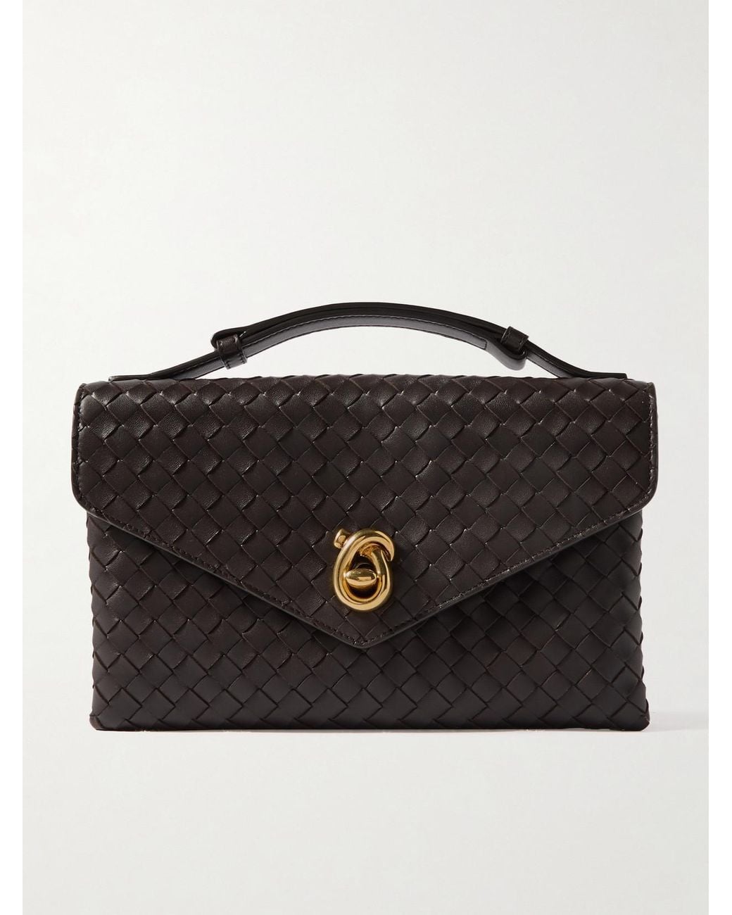 Bottega Veneta Black Knot Lock Medium Intrecciato Leather Top-Handle Bag