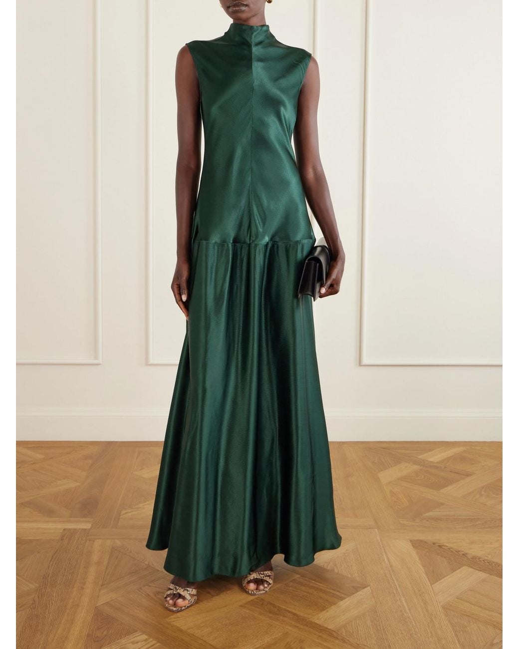 FFORME Green Nyx Sleeveless Pleated Crepe Maxi Dress