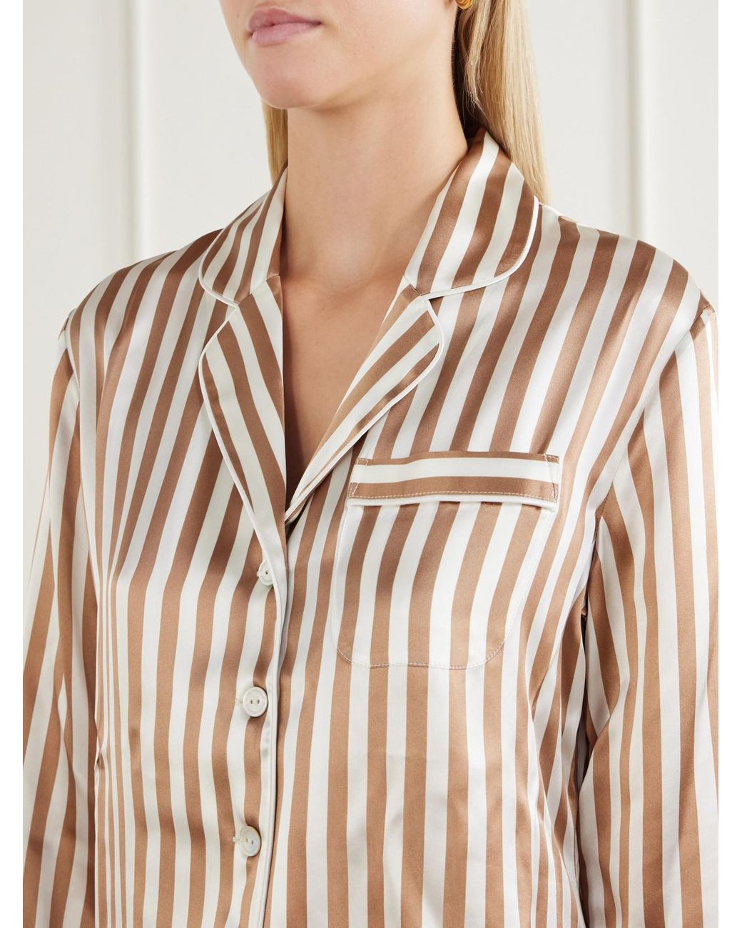 Olivia Von Halle Natural Lila Striped Silk-Satin Pajama