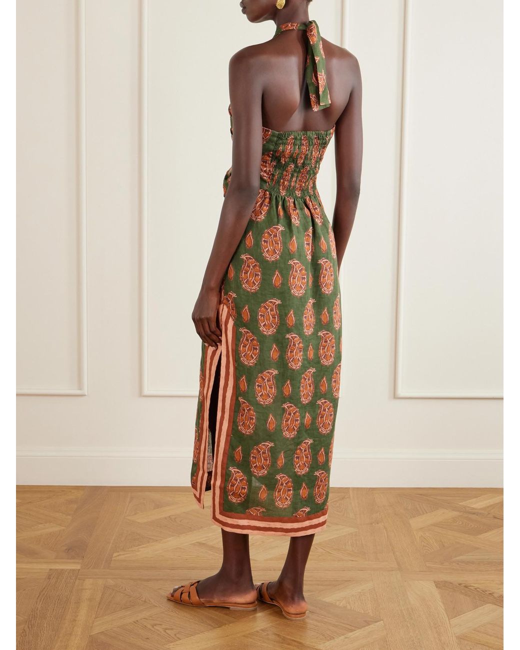 Johanna Ortiz Metallic Desert Heart Embellished Printed Cut-Out Linen Maxi Dress