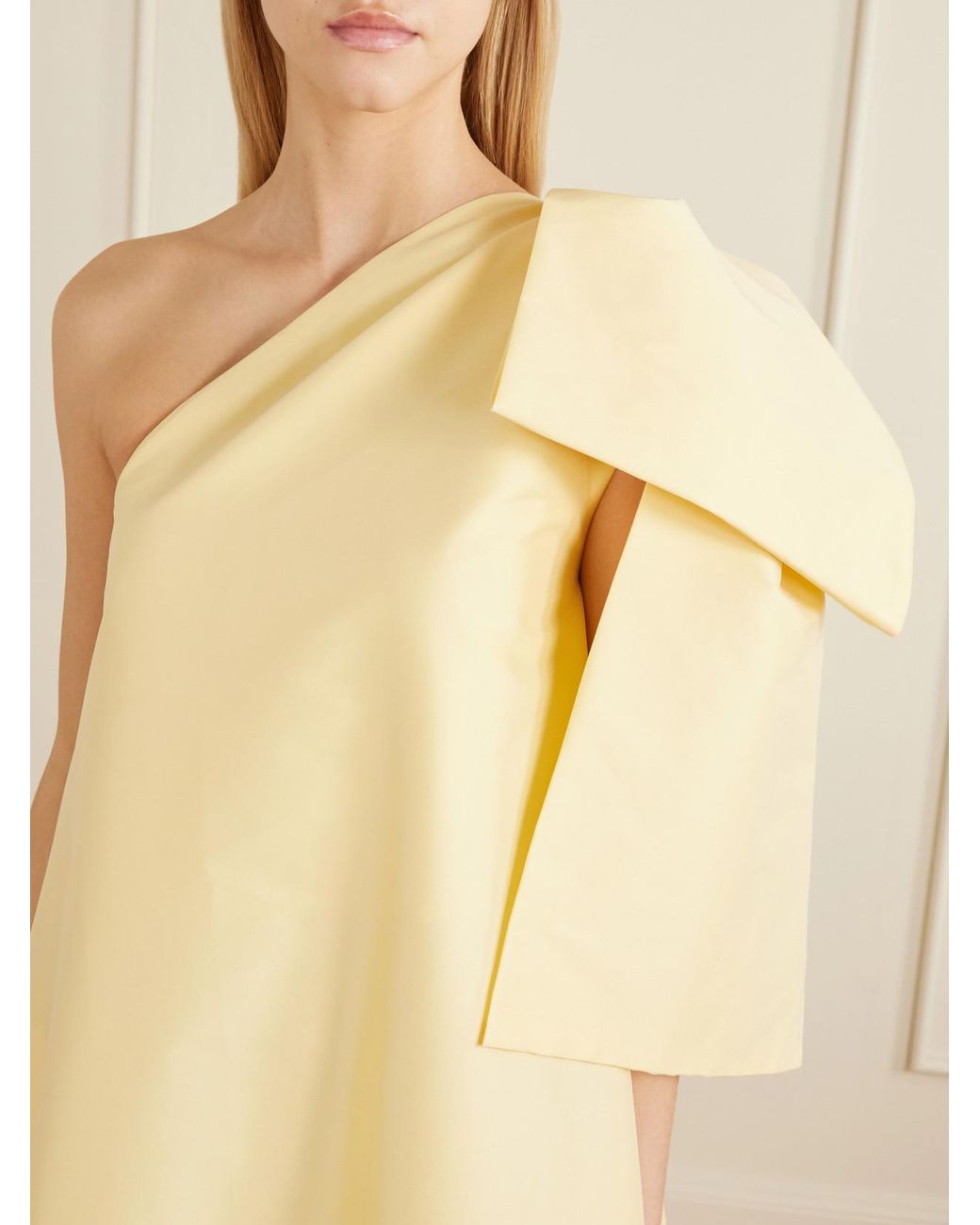 BERNADETTE Yellow Winnette One-Shoulder Crepe Gown