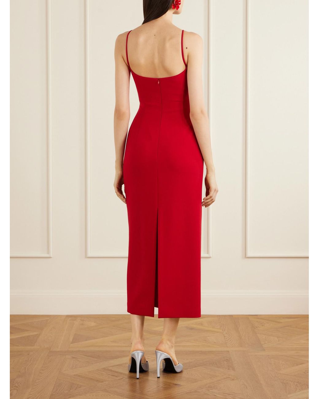 Magda Butrym Red Floral-Appliquéd Wool-Blend Crepe Midi Dress