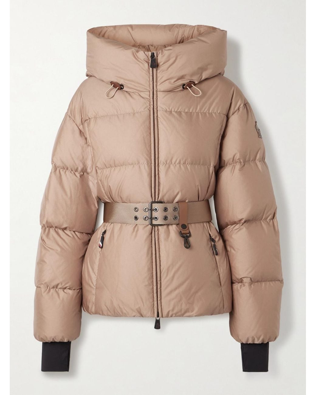 Moncler Natural Nisene Hooded Belted Quilted Ripstop Down Ski Jacket