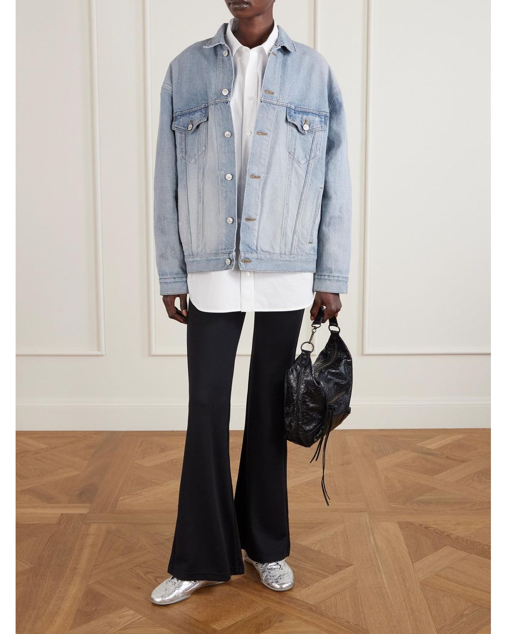 Balenciaga Blue Oversized Distressed Printed Denim Jacket