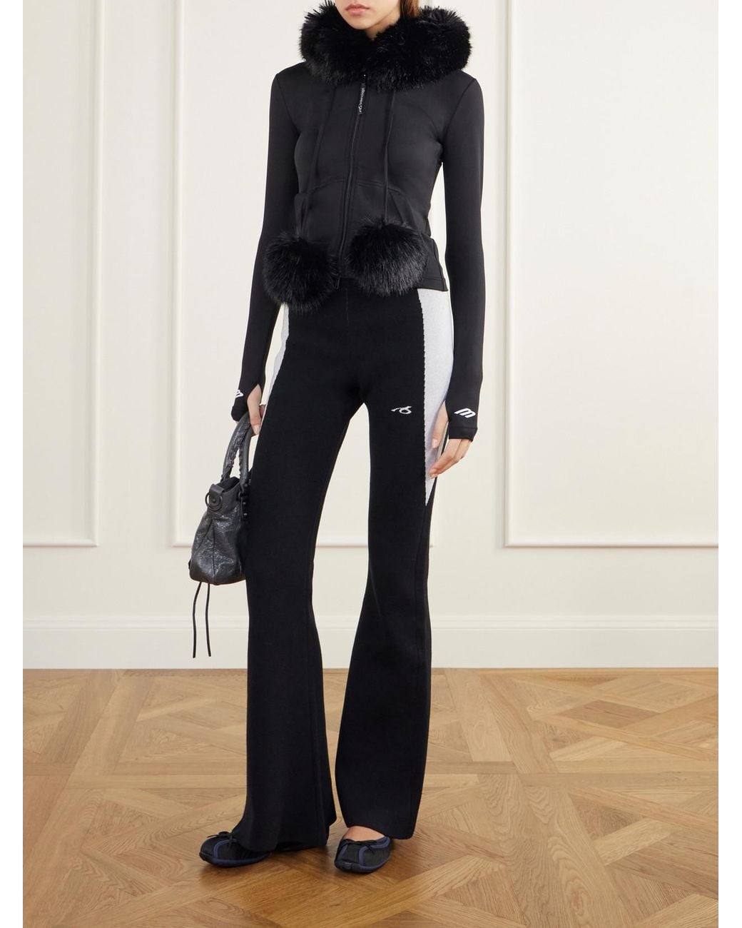 Balenciaga Black Plush-Trimmed Stretch-Jersey Hoodie