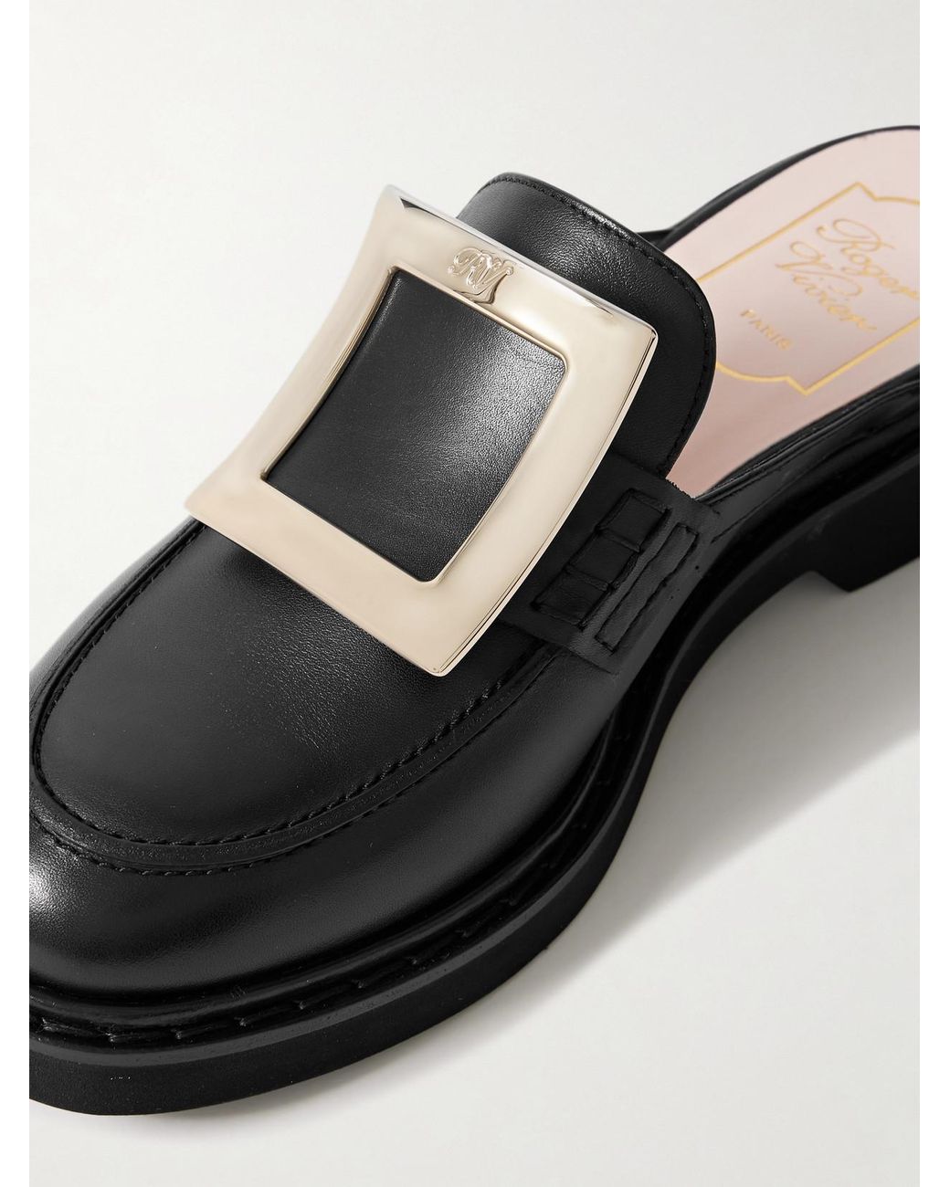 Roger Vivier Black Viv Rangers Embellished Leather Slippers