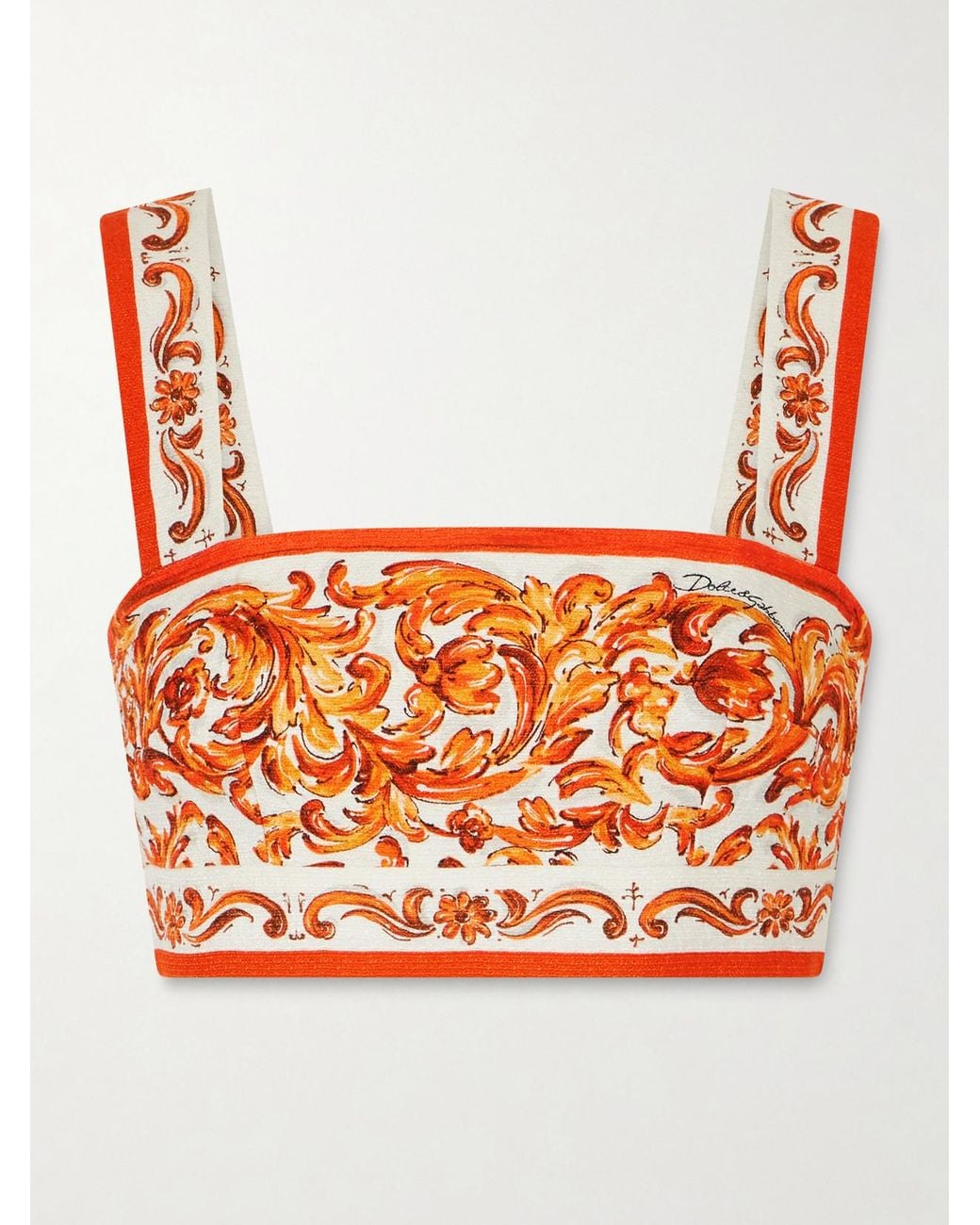 Dolce & Gabbana Orange Cropped Printed Woven Top