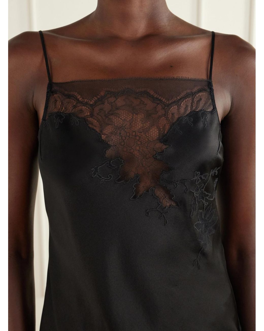 Carine Gilson Blue Lace-Trimmed Silk-Satin Cami