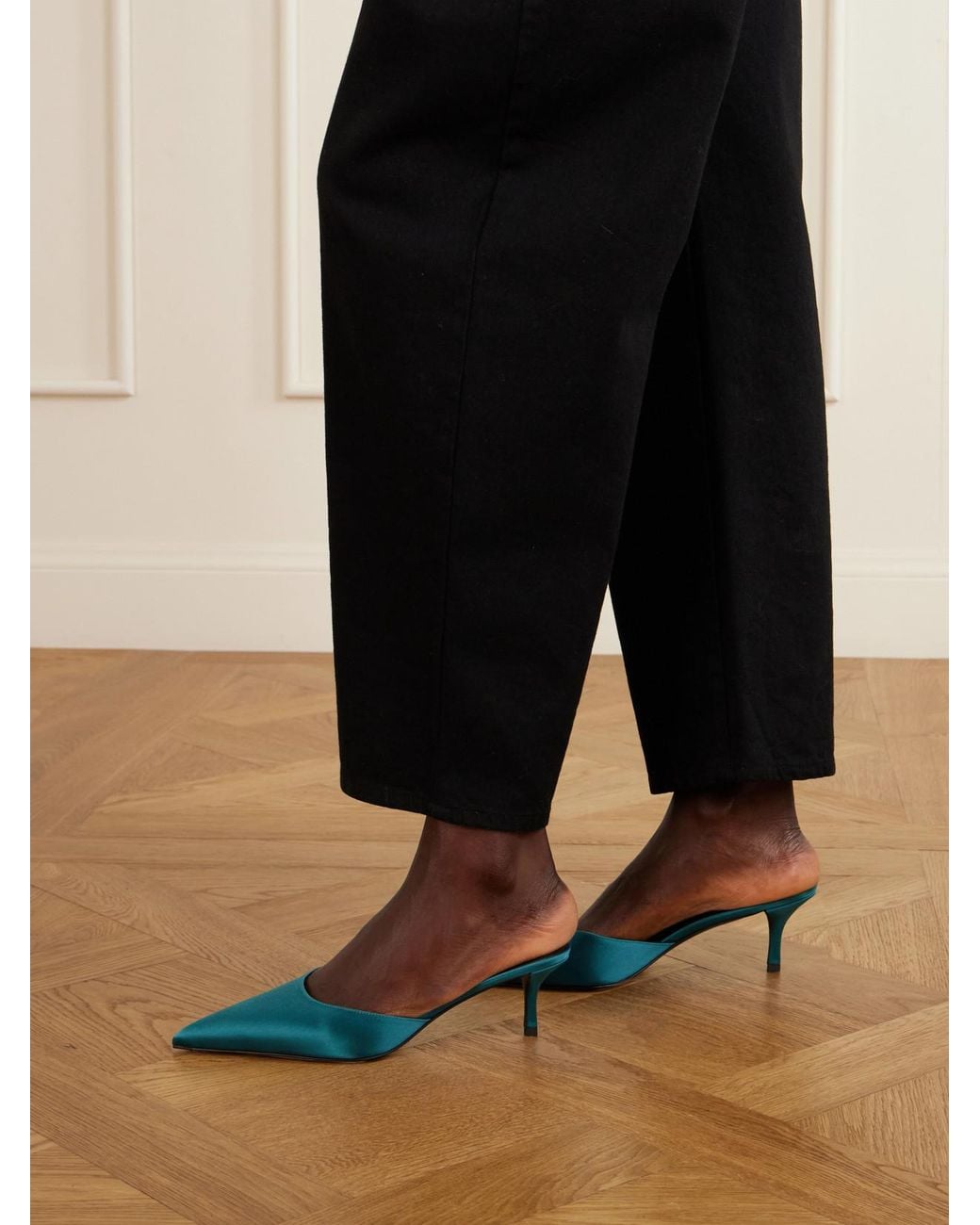 Alaïa Blue Le Coeur 55 Satin Mules