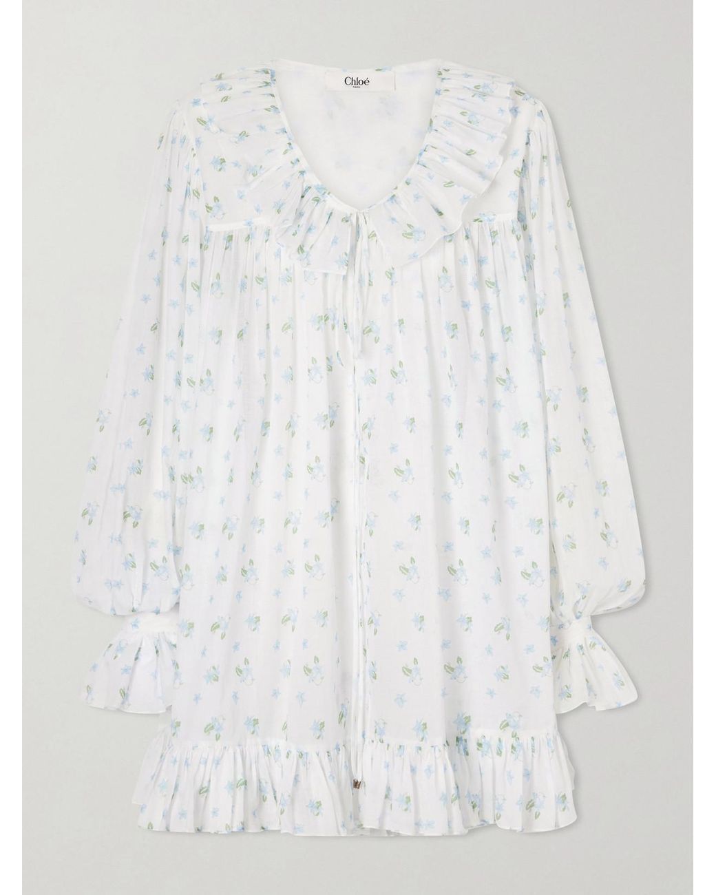 Chloé White Ruffled Floral-Print Cotton-Voile Mini Dress