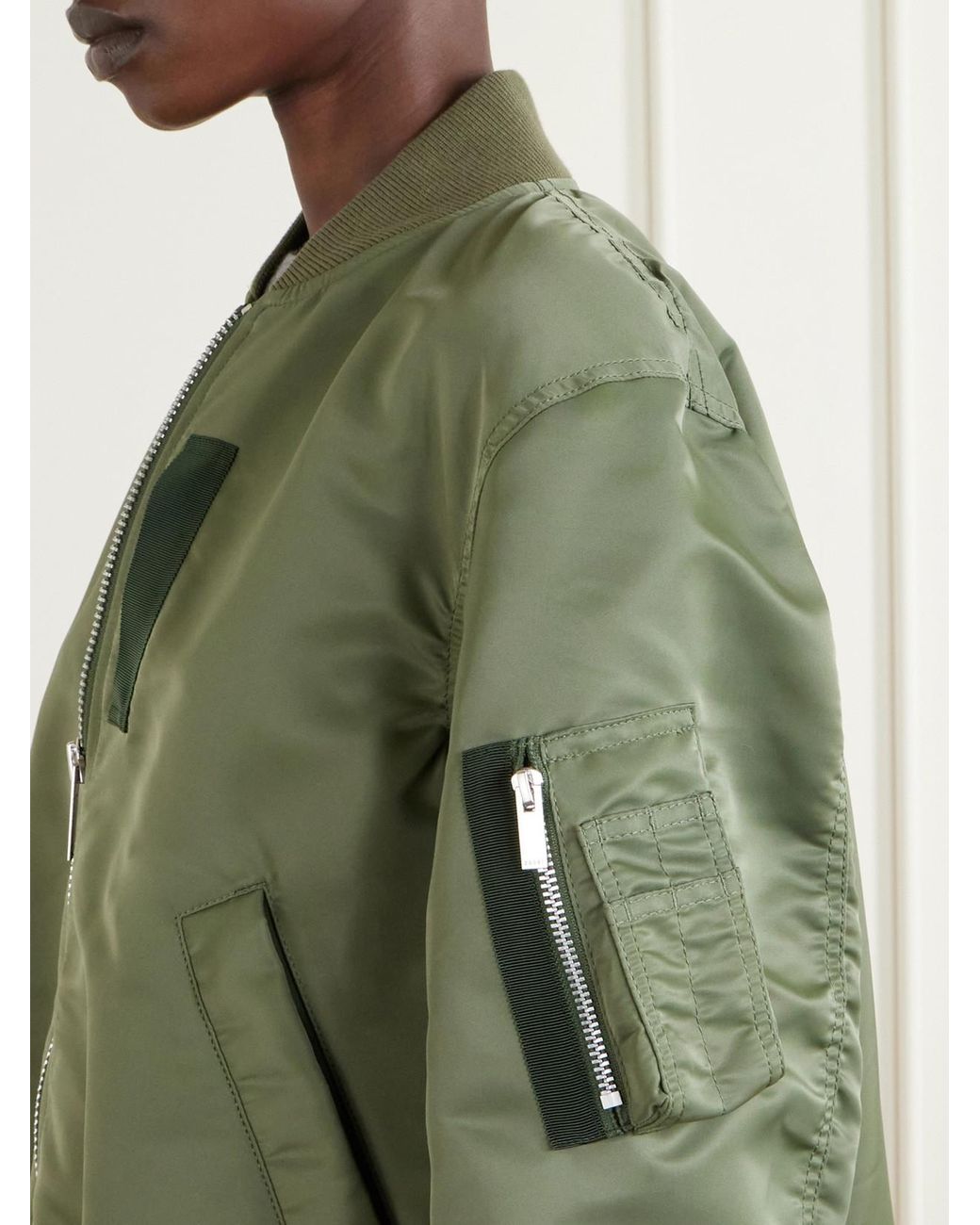 Sacai Green Pleated Padded Shell Bomber Jacket