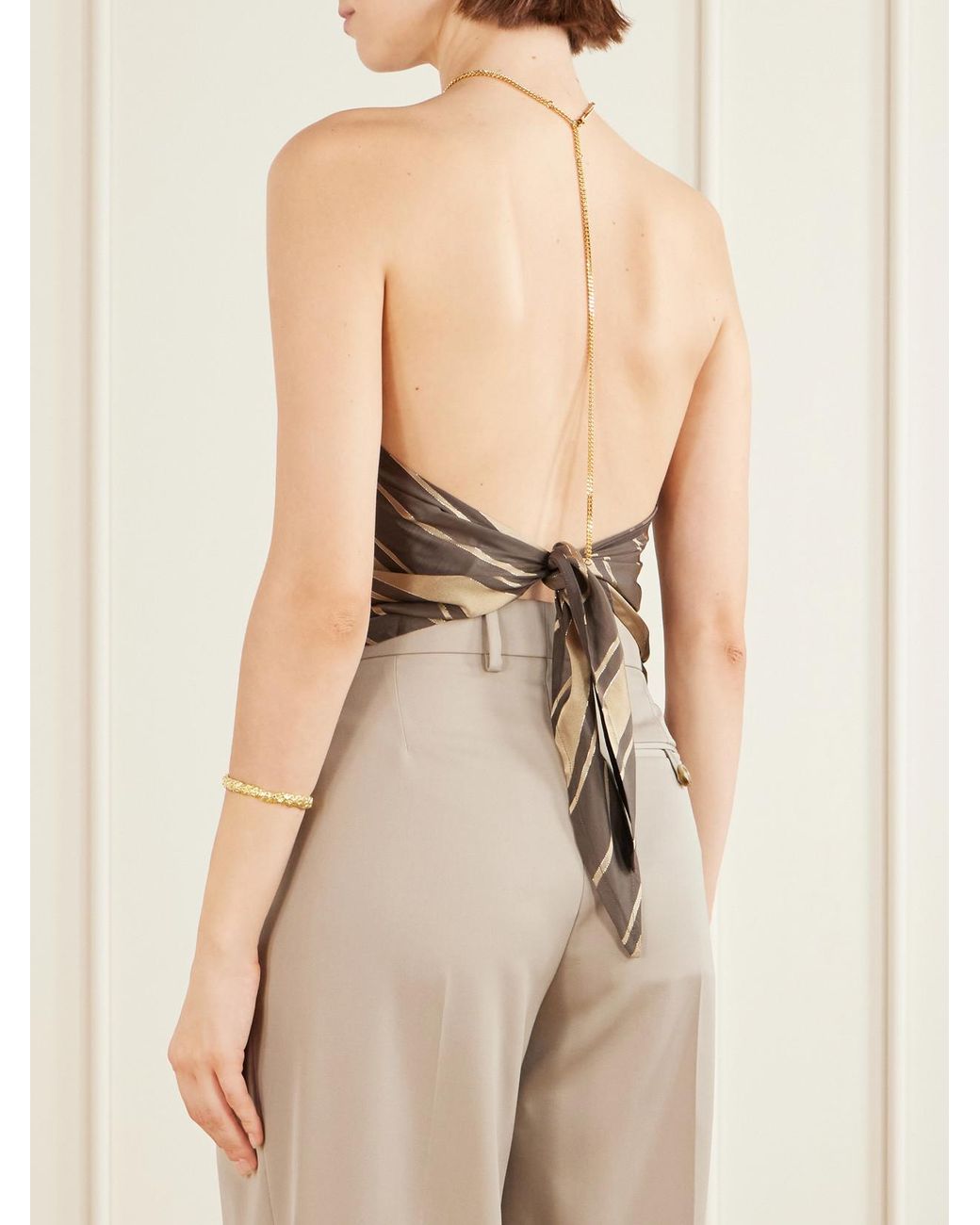 Stella McCartney Brown Striped Open-Back Satin Tank