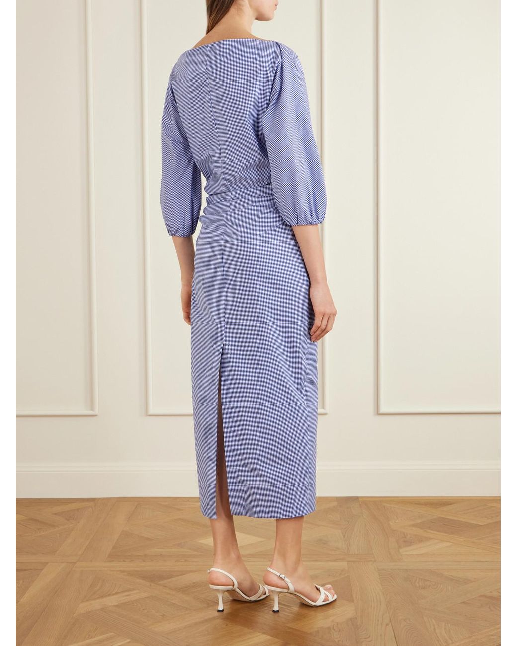 BERNADETTE Purple Checked Cotton Midi Dress