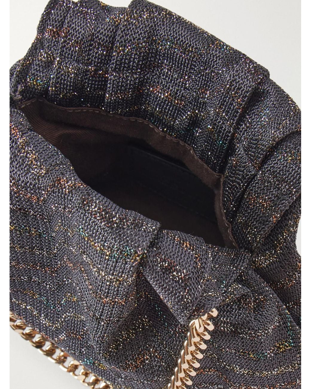 Missoni Black Greek Key Striped Metallic Crochet-Knit Shoulder Bag