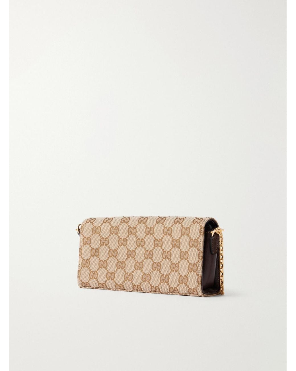 Gucci Natural Ristretto Horsebit Embellished Canvas-Jacquard Shoulder Bag