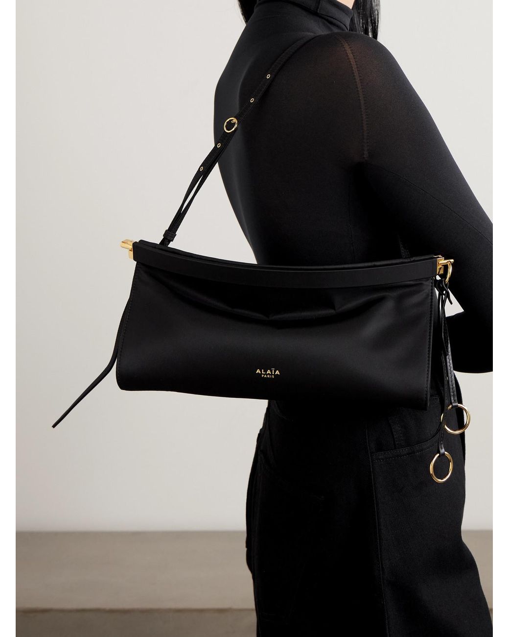 Alaïa Black Click E/W Large Leather-Trimmed Shell Shoulder Bag