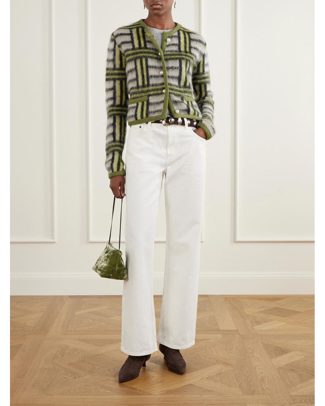 LaDoubleJ Green Check Wool-Blend Cardigan