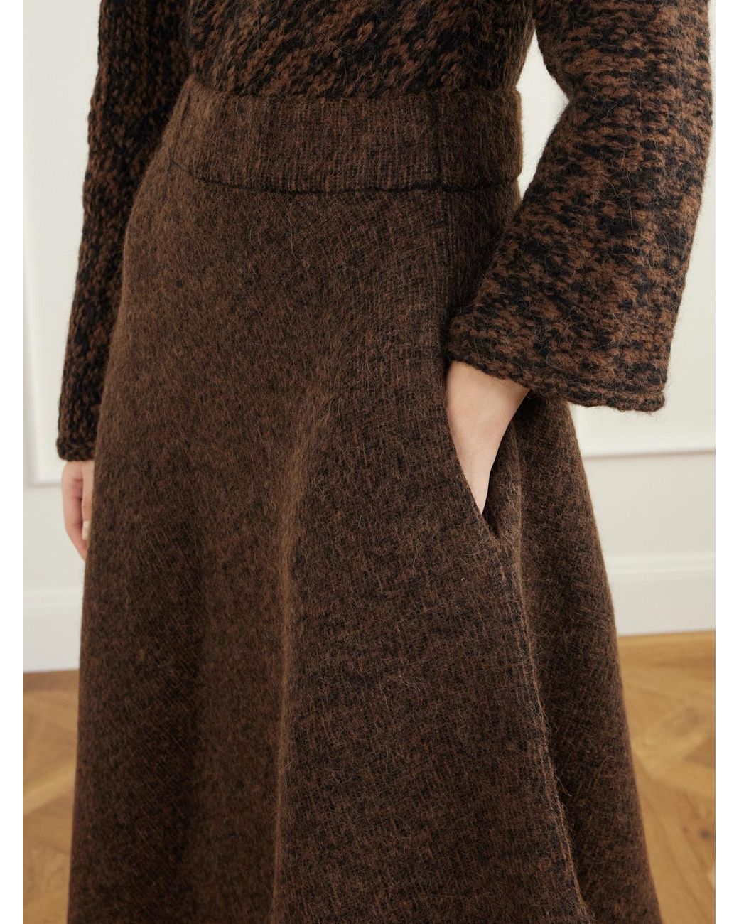 Lauren Manoogian Brown Manta Asymmetric Wool, Alpaca And Cotton-Blend Felt Midi Skirt