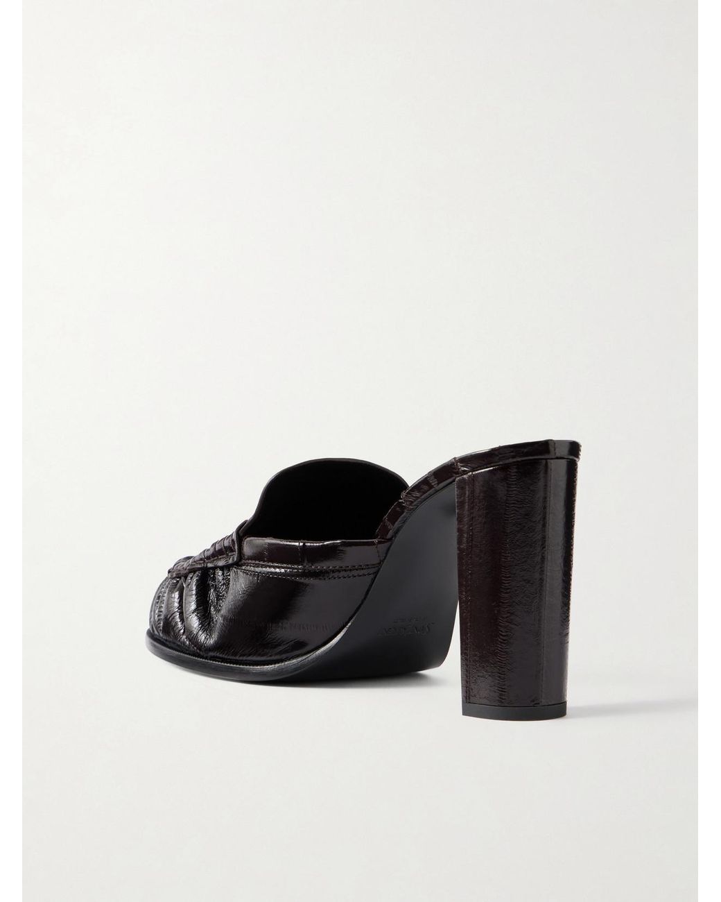 Saint Laurent Black Le Loafer Cassandre-Embellished Eel Mules