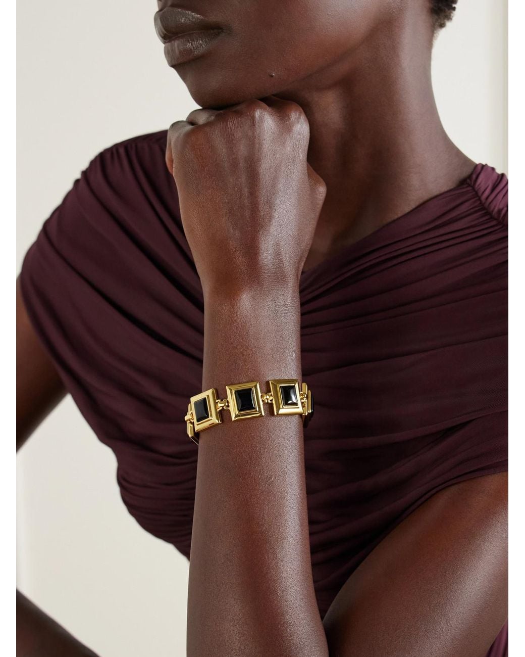 DEHANCHE Metallic Plated Onyx Tennis Bracelet