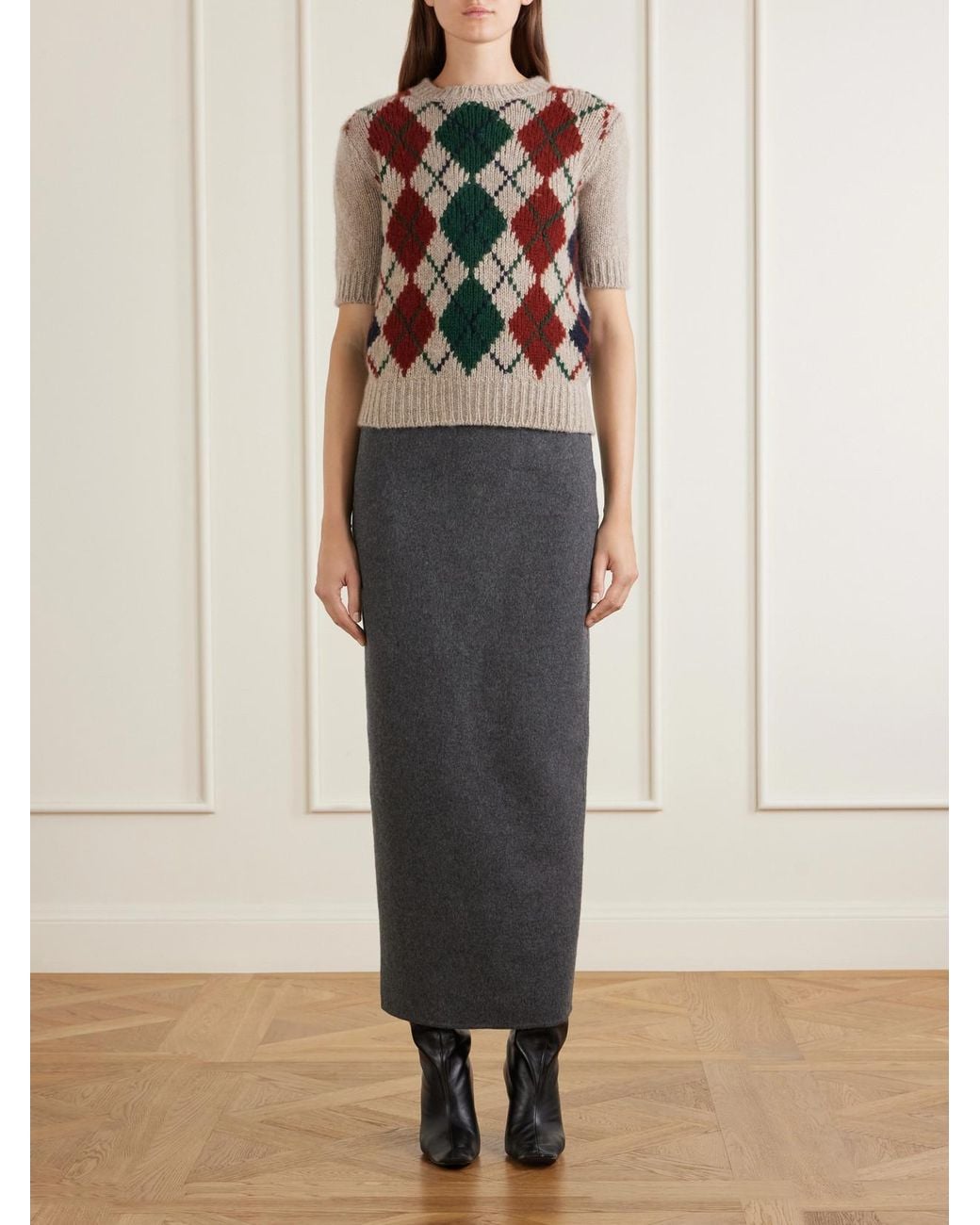 Khaite Natural Lisa Checked Embroidered Wool And Mohair-Blend Sweater