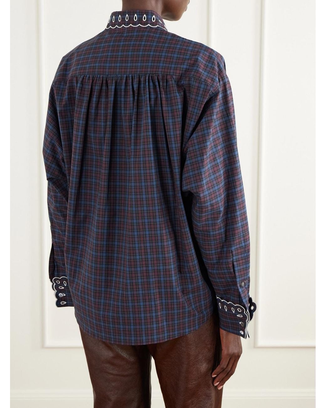 Marni Blue Checked Broderie-Anglaise Cotton-Poplin Shirt
