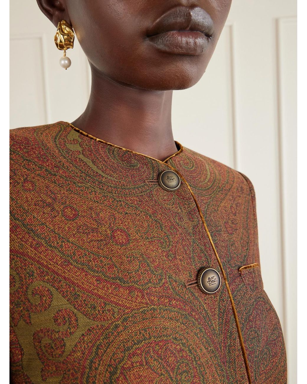Etro Brown Paisley-Jacquard Crepe Blazer