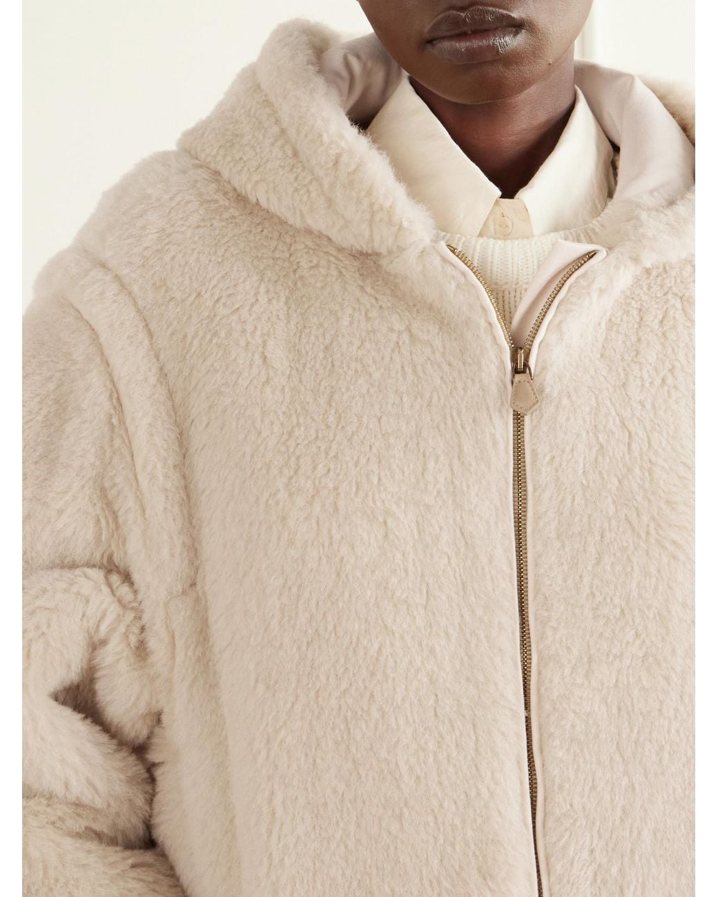 Max Mara Natural Spadino Teddy Hooded Alpaca, Wool And Silk-Blend Coat