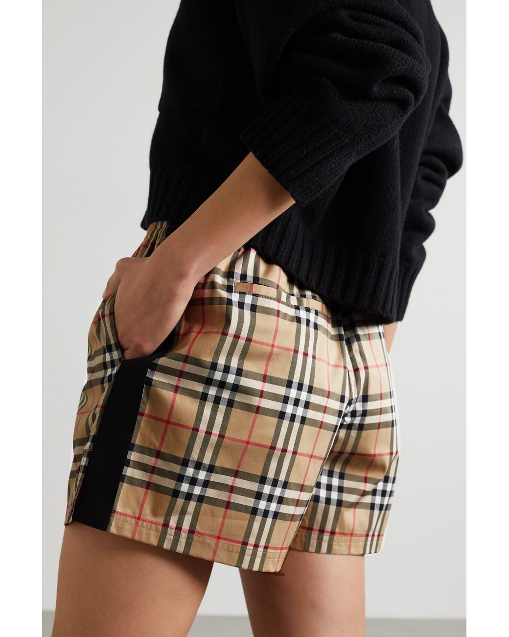 Burberry Striped Checked Cotton-blend Shorts | Lyst UK
