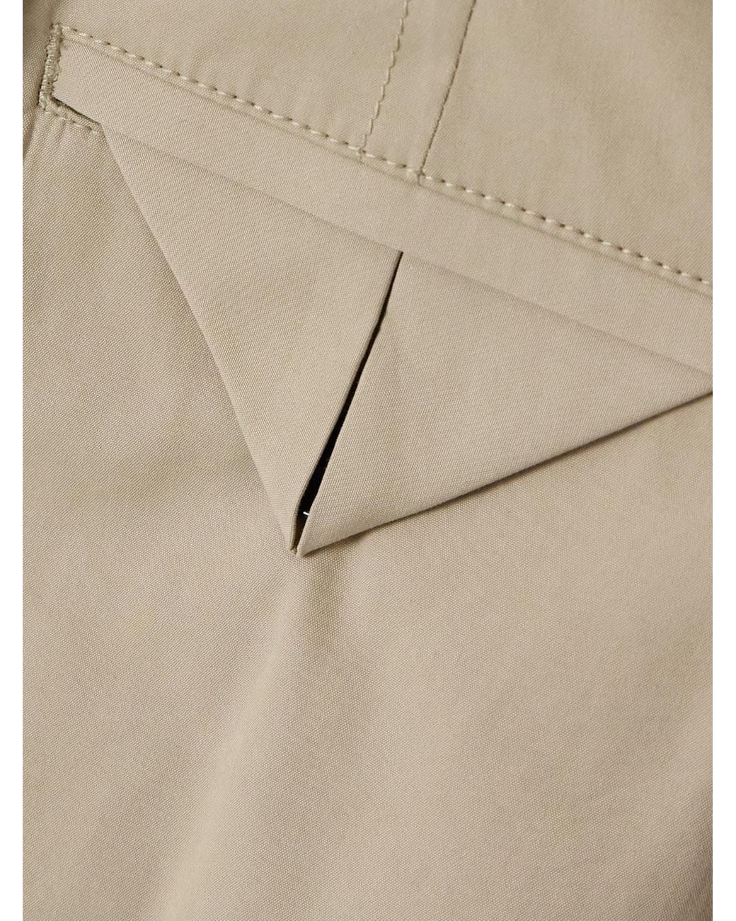 Bottega Veneta Natural Belted Pleated Cotton-Blend Straight-Leg Pants