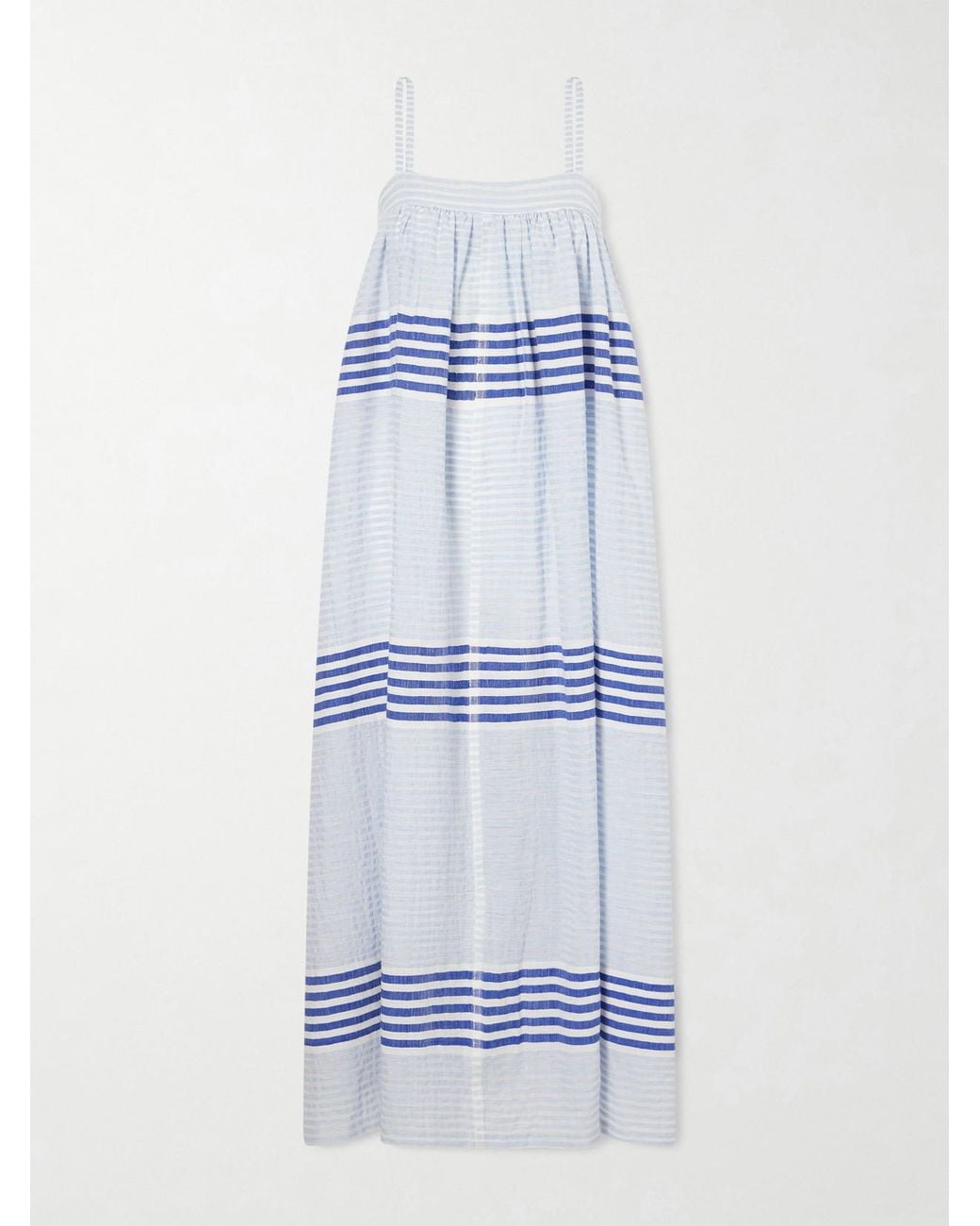 Lemlem Blue Eda Striped Cotton-Gauze Midi Dress