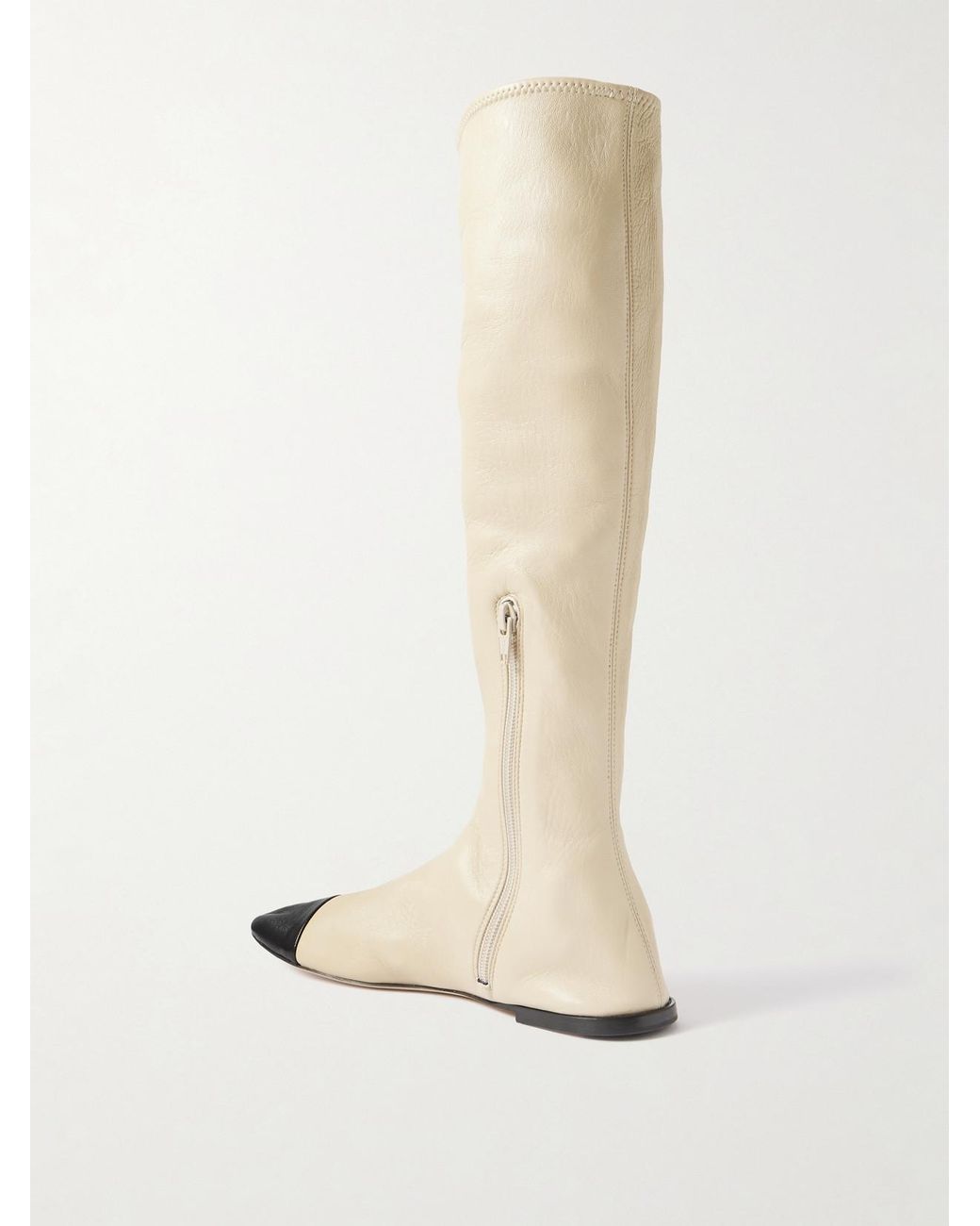 Christen White Tabi Stretch-Leather Knee Boots