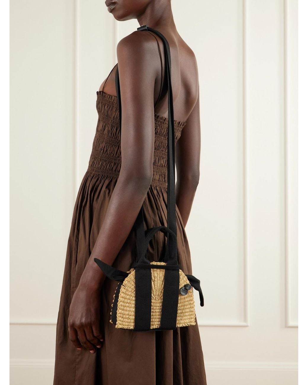 Muuñ Black Mina Mini Canvas-Trimmed Woven Straw Tote