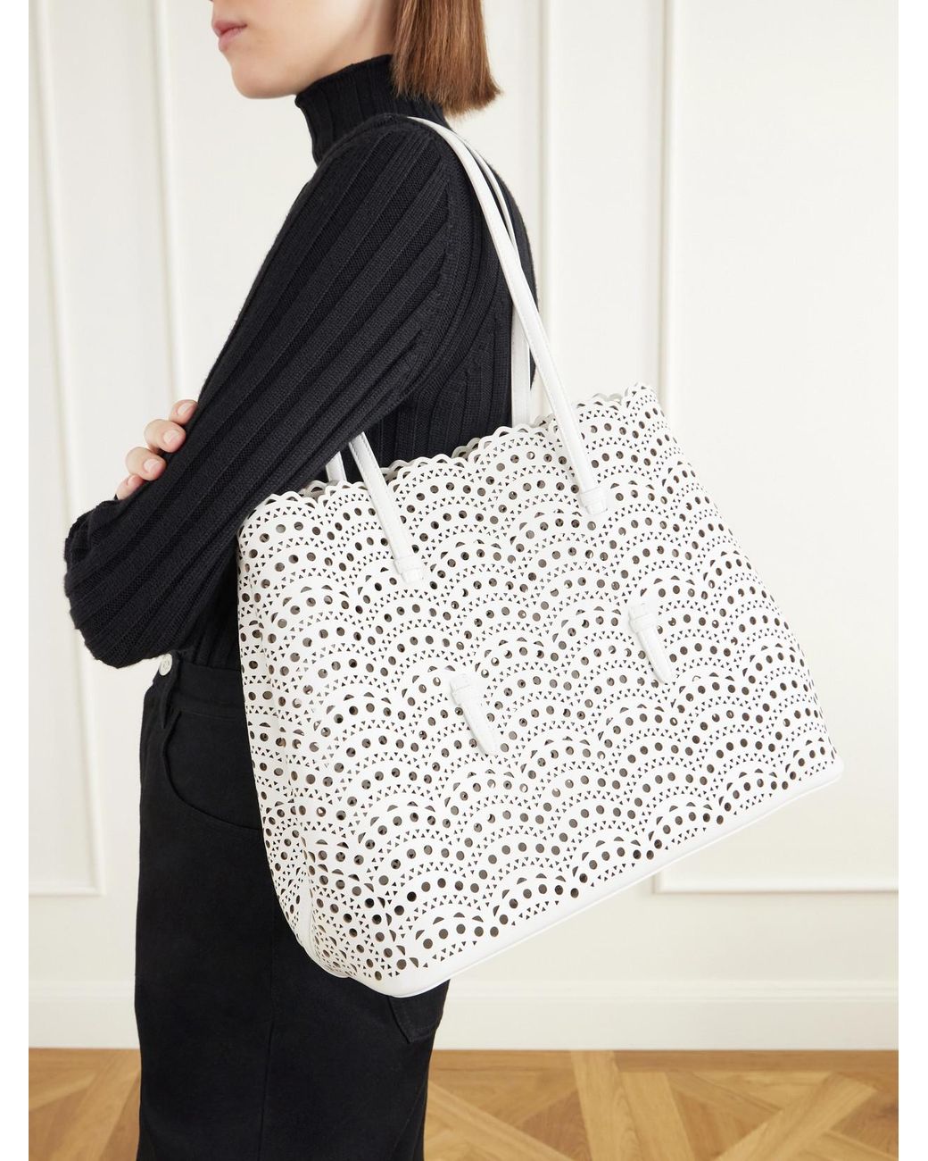 Alaïa Natural Mina Laser-Cut Leather Tote
