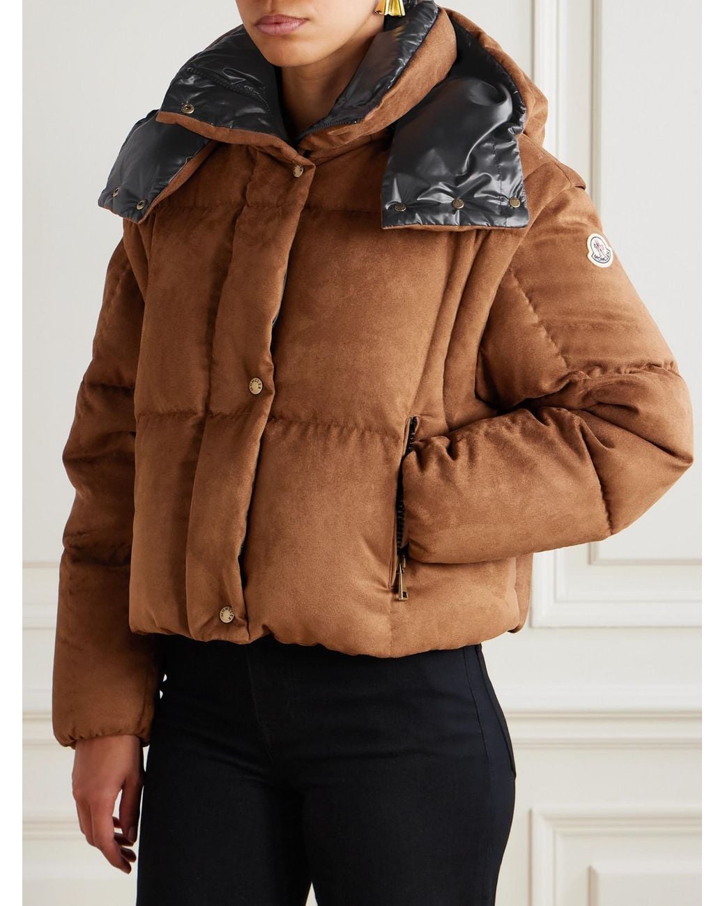 Moncler Brown Paterne Convertible Hooded Quilted Brushed-Moleskin Down Jacket