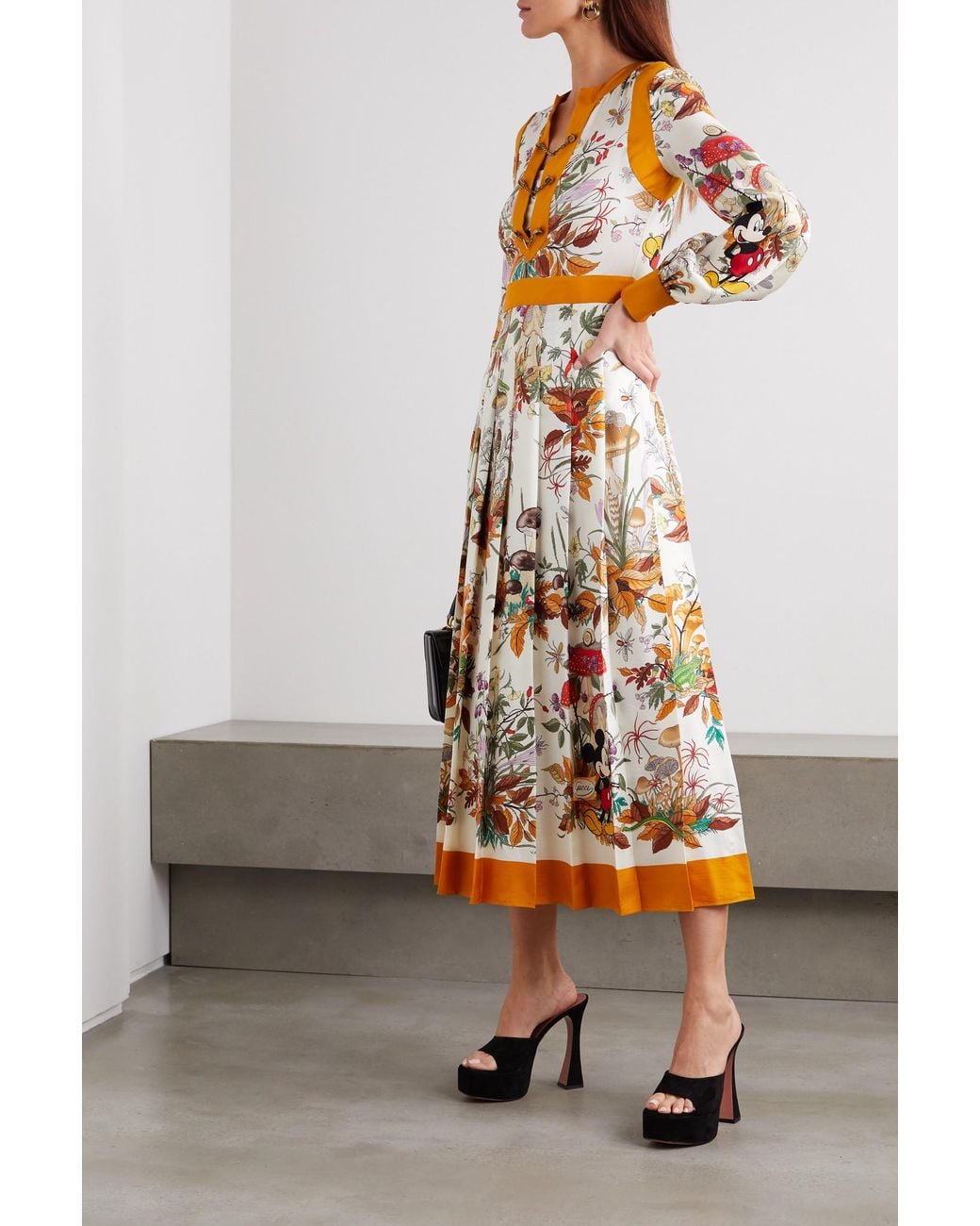 Gucci X Disney Floral-print Midi Dress in White | Lyst