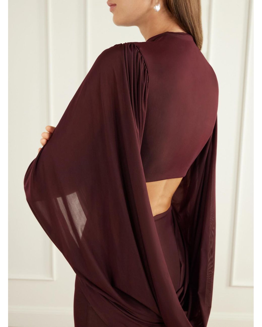 Maygel Coronel Red Apertura Cape-Effect Chiffon-Trimmed Jersey Top And Skirt Set