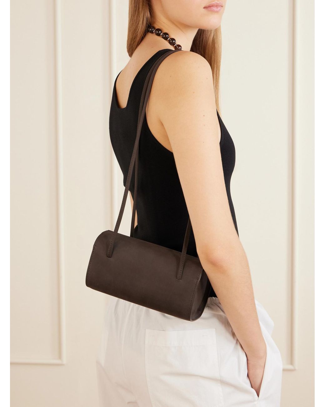 Faune White Mie Nubuck Shoulder Bag