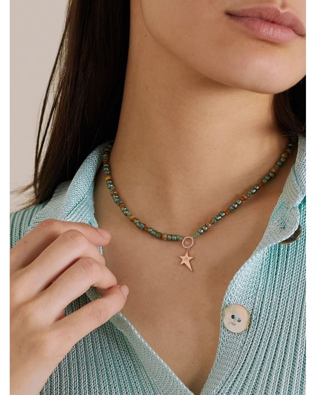 Diane Kordas Metallic 14-Karat Rose, Bead And Diamond Necklace