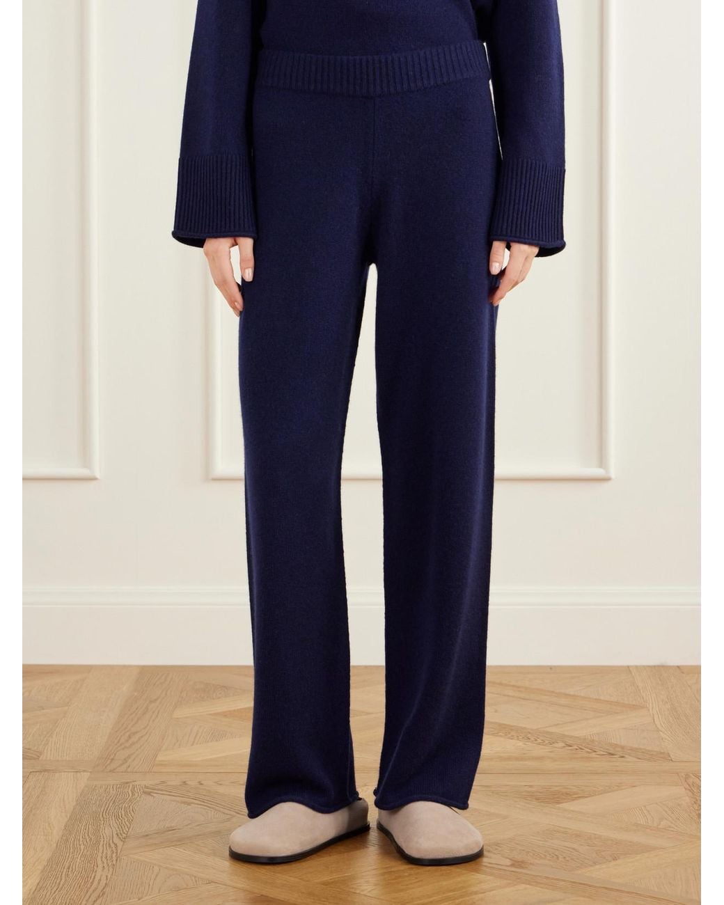 James Perse Blue Cashmere Wide-Leg Pants