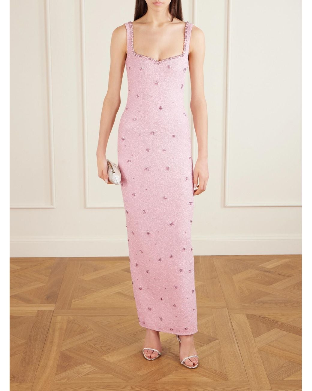 Clio Peppiatt Pink Sophia Embellished Stretch-Mesh Gown