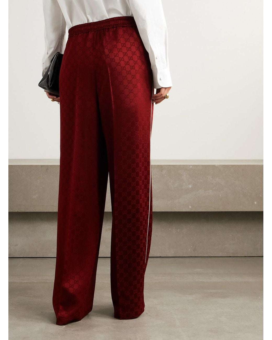 Gucci Red Satin-Jacquard Straight-Leg Pants