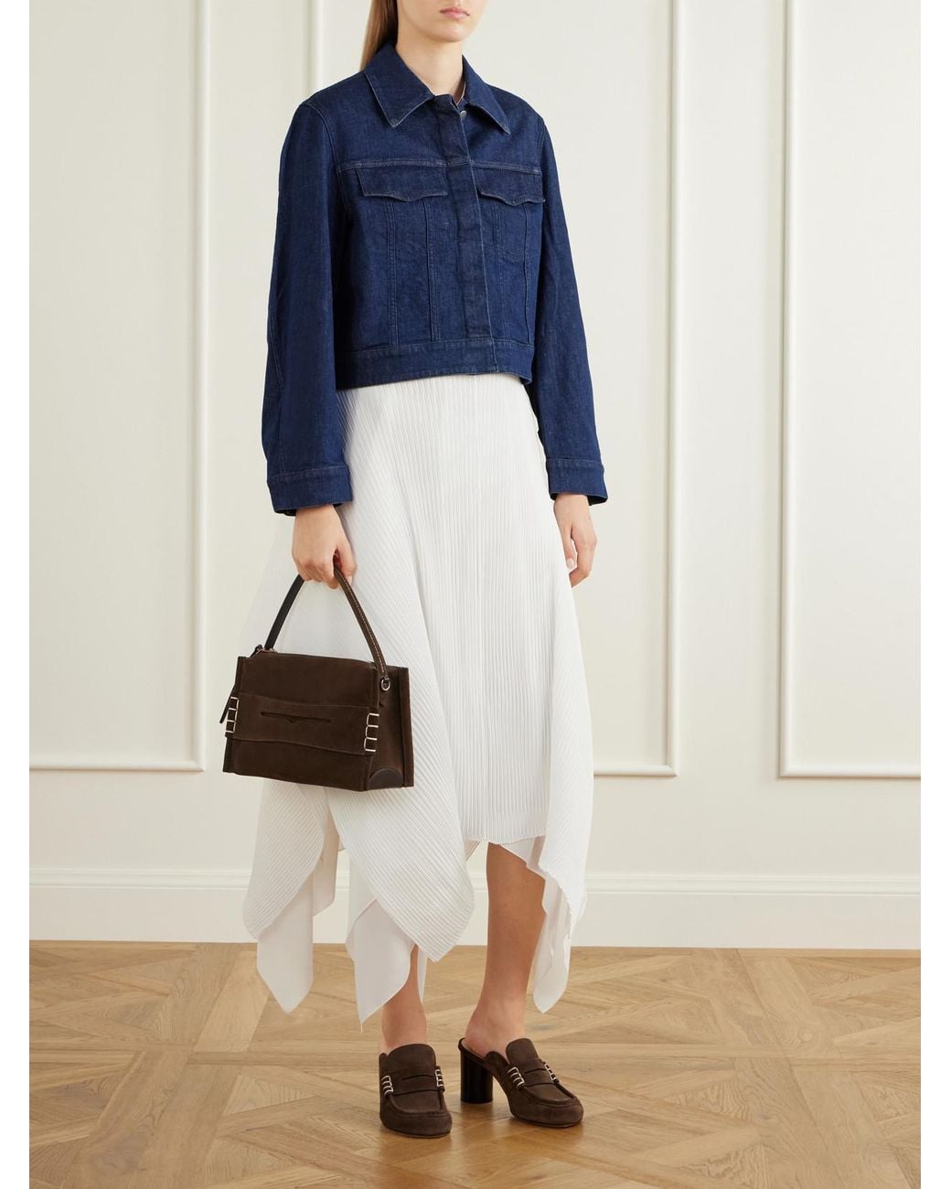 J.W. Anderson White Asymmetric Plissè-Crepe Midi Skirt