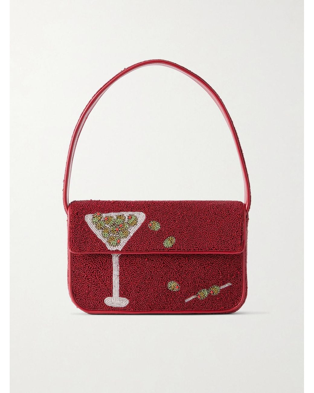 Staud Red Tommy Bead-Embellished Shoulder Bag