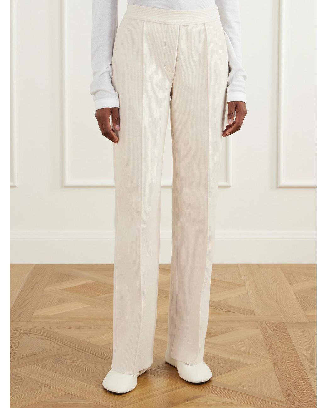 High Sport White Evie Cotton-Blend Corduroy Wide-Leg Pants